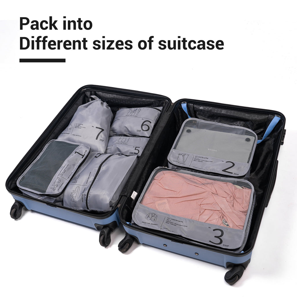 Sovereign Transit System: 7-Piece Slate Gray Ultra-Compression Organizer Set