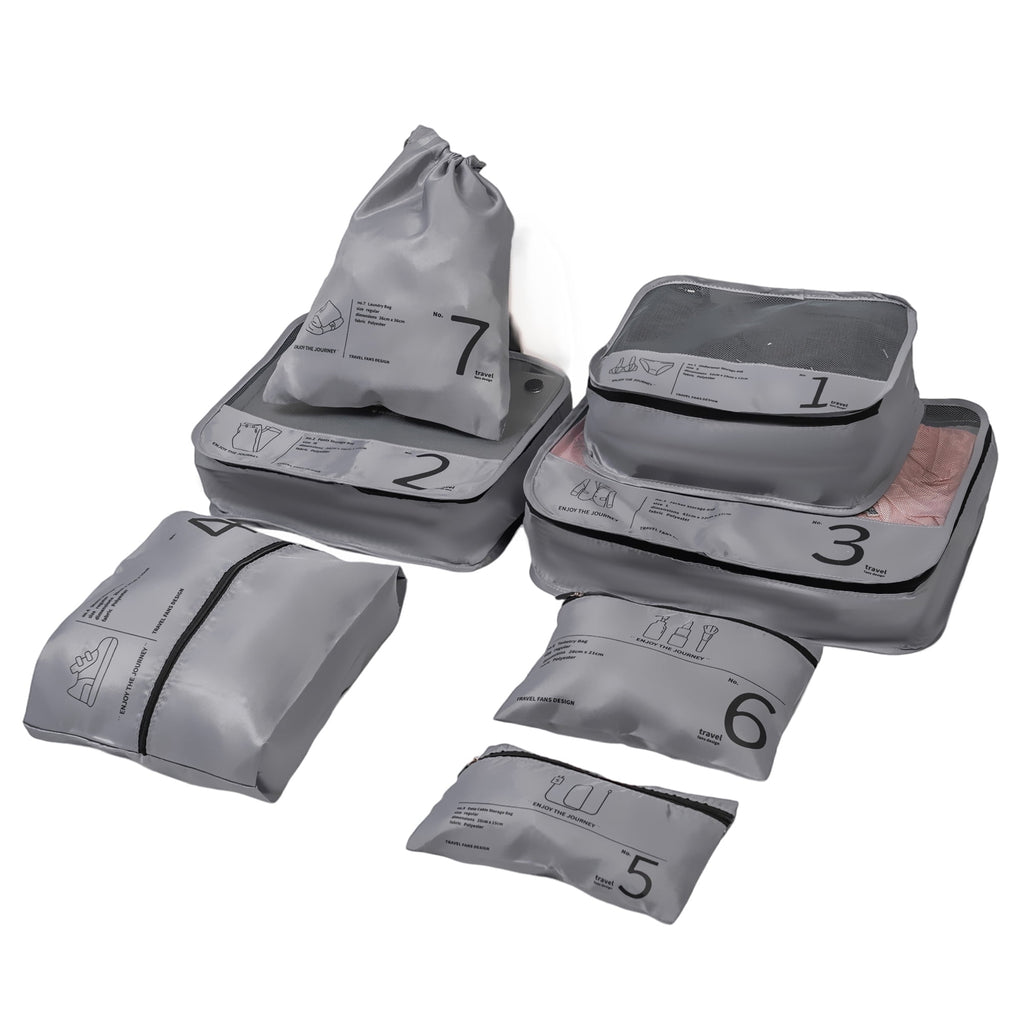 Sovereign Transit System: 7-Piece Slate Gray Ultra-Compression Organizer Set