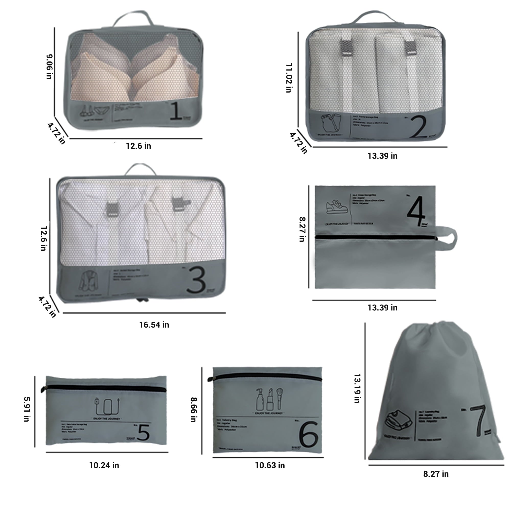 Sovereign Transit System: 7-Piece Slate Gray Ultra-Compression Organizer Set